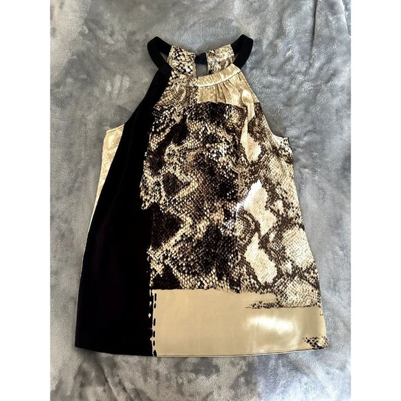ELIE TAHARI Eva Brown w/Black Snake Python Print Sleeveless Silk Top Sz … - Picture 1 of 4